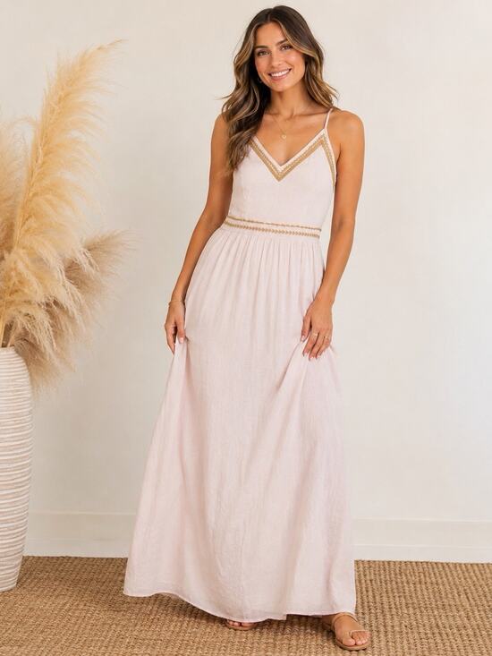 Japna Dresses & Skirts - Japna Boho Maxi Dress Medium White Adjustable Straps Smocked Back Rayon Flowy